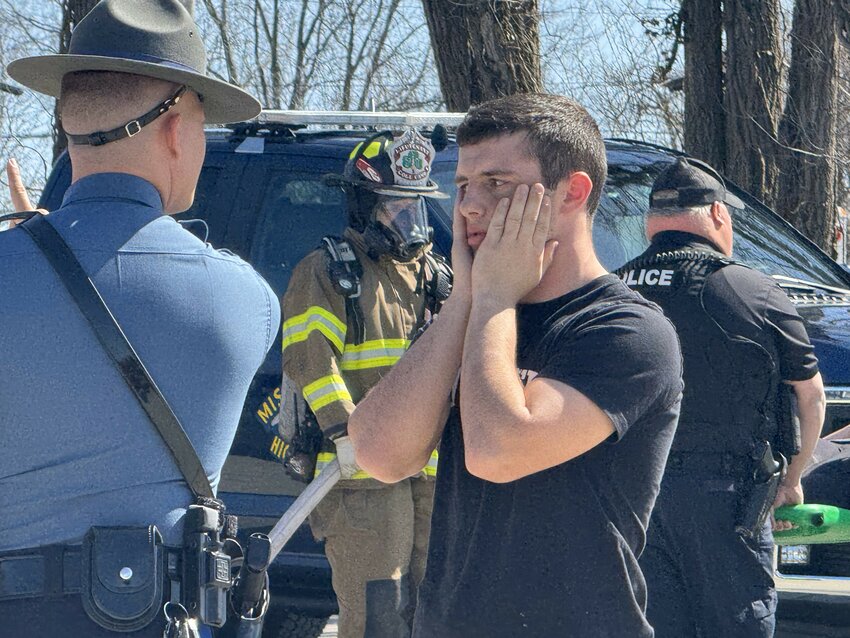 A REALITY CHECK, as part of the FCCLA's mock crash last week, Cole Camp junior Grant Rodriguez came to terms with the consequences of drunk driving.