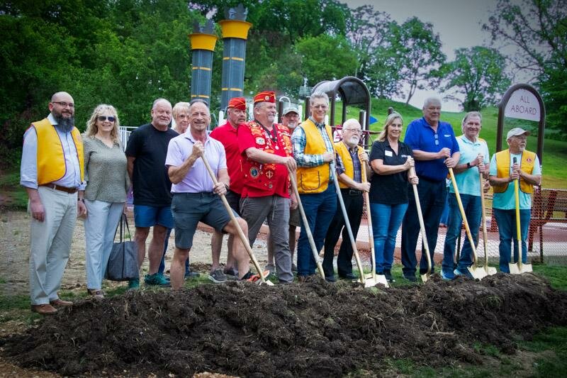 GETTING READY TO TAKE SHAPE, a contingent of community members and officials attended a ground breaking ceremony for an expansion of the children’s playground at Drake Harbor last Wednesday.