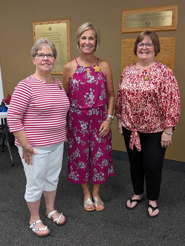 Hostesses of the the July IU Chapter of PEO meeting, Susan Hutcherson, Eunice Wright and Deb Mills.