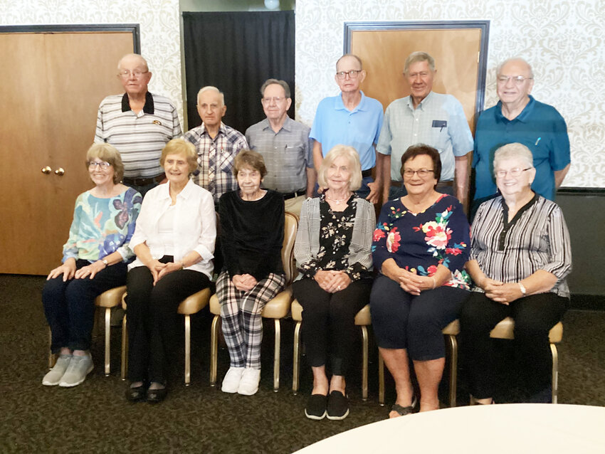 Class of 1960 Standing l to r are:  Herman Suhr, James Carter, Rolland Peck, James Sanders, David Ward, and Victor Goodrich.  Seated l to r are:  Carol Womble, Iva Lou Banning, Carol Acker, Karen Lynne, Nova Bergschneider, and Sharon Brunner.