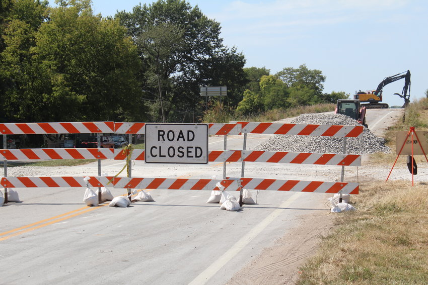 A &ldquo;Road Closed&rdquo; sign blocks access to the construction zone on the Windsor side of the closure. In Calhoun, a detour routes people out of town on County Road J north to Hwy. 2.