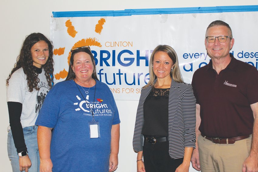 A NEWLY ENERGIZED Bright Futures program is underway in Clinton. Program Representative Dr. C.J. Huff met with school district staff and community volunteers on Friday including Gentry Wishard, Teresa Howard, and Angie Lawson.