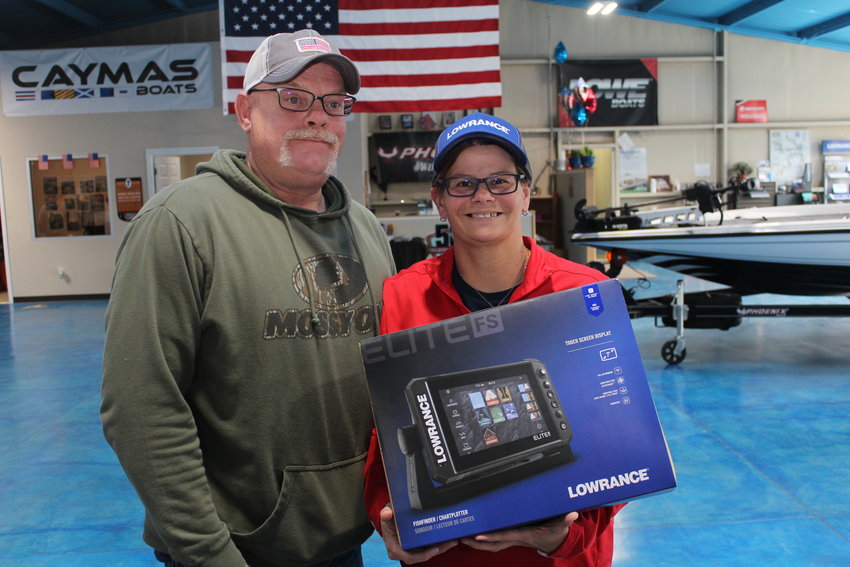 Erin Mizer of Edgerton, KS walked away with a door prize of a brand new Lowrance Elite FS fish finder from the recent Lowrance seminar held at Anglers Port Marine.