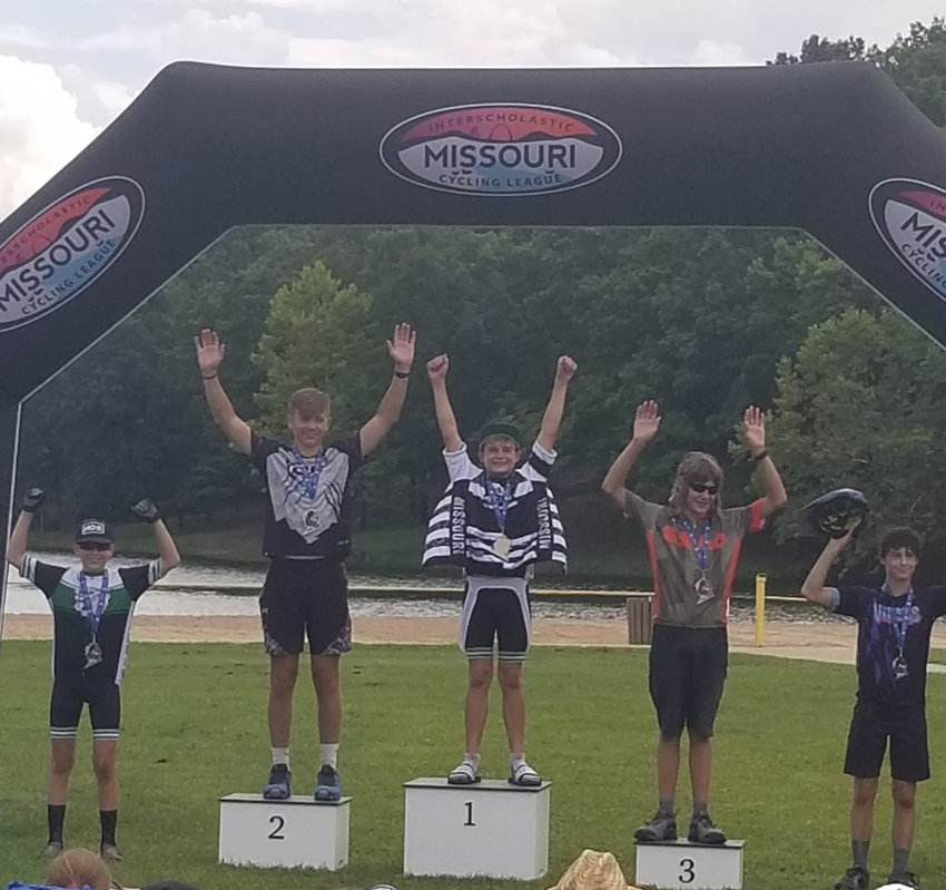 FIRST PLACE FINISH, Gabe Noland celebrated in the top spot on the podium after a stellar ride in last week's race.