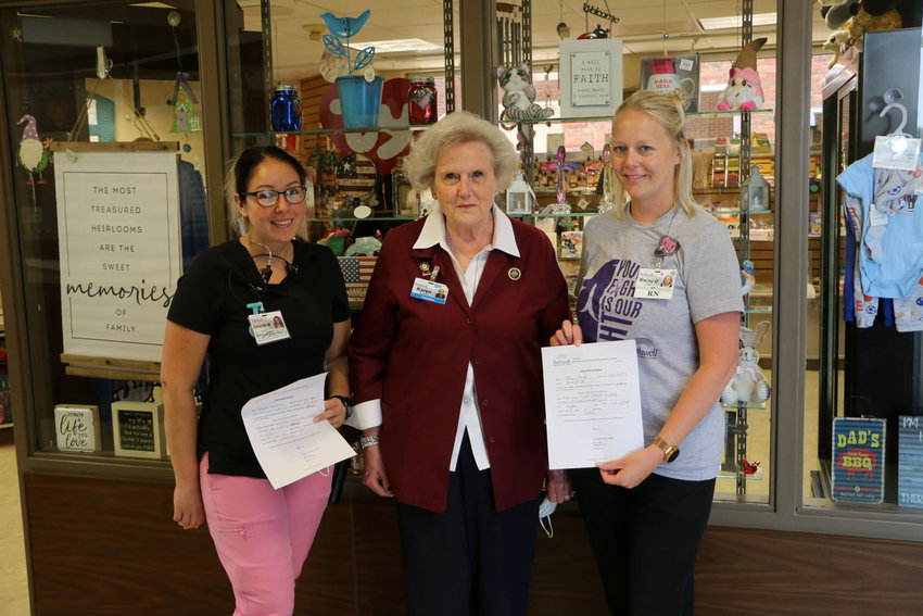 THE BRHC AUXILIARY recently awarded two $2,500 health care educational scholarships. From left, Lucinda Manolias, Karen Suroff, Auxiliary Scholarship Committee chairwoman and Stacey O&rsquo;Donnell.