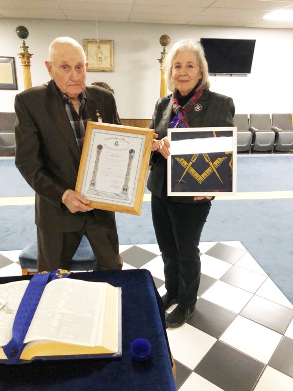 QUITE AN HONOR Billy D. Allen earned his 50 Year Pin as member of the Clinton Masonic Lodge #548. With Allen was his daughter Danity Allen Wood
