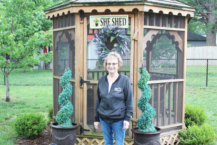 GREENING UP FOR GUESTS, Terri Cornell&rsquo;s gazebo is located on one of their two landscaped lots. Cornell told the Democrat, &ldquo;The gazebo is my retreat!&rdquo;