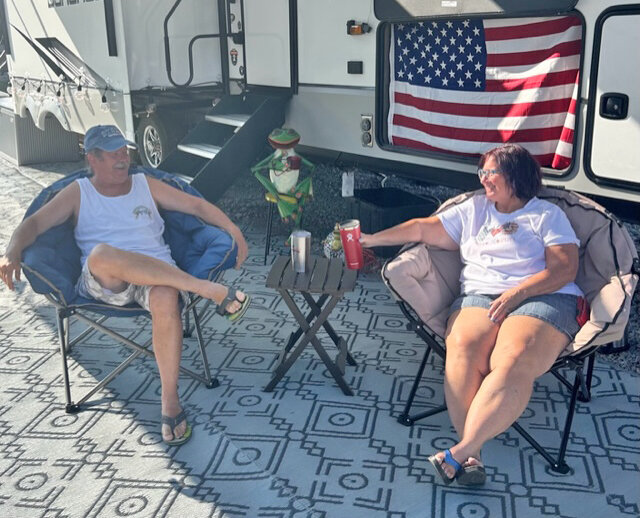 INCREDIBLE GROWTH in tourism continues to propel the twin-lakes economy. Kansas City residents Mike and Jolie Riccitiello greeted Tuesday morning with coffee at Deer Rest Campground.