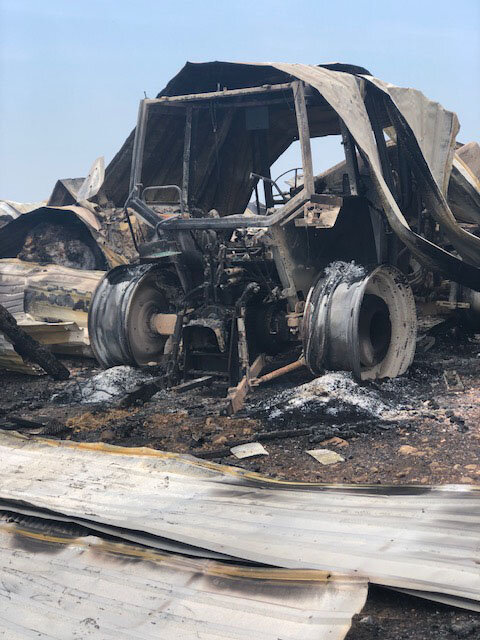 A NEW HOLLAND tractor was victim of a roadside fire on Hwy. BB last Monday night.