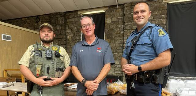OPERATION BBQ RELIEF gave back to First Responders on May 25 when they hosted a lunch at the Warsaw Community Building. Attendees at the event included Brandon Dority, Brett Atkinson and Brandon Katzing.