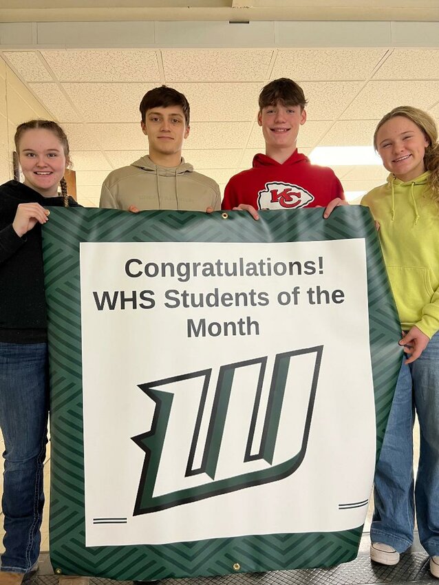 WARSAW HIGH SCHOOL selected January Students of the Month.  They include (L to R): senior, Autumn Walton; junior, Drake Murrell; sophomore, Noah Siebert; and freshman, Karly Keele.