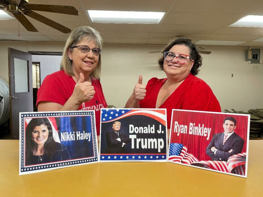DEMOCRACY IN ACTION, Susan Steiner and Lisa Treece prepared the Community Building for Saturday&rsquo;s Presidential Primary Caucus that will get underway at 10:00 AM. The Democrat&rsquo;s will hold a presidential preference primary election on March 23.