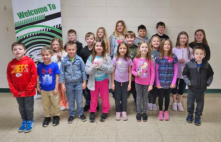 FEBRUARY STUDENTS OF THE MONTH for North Elementary were announced this morning, (L to R):  Axel Richardson, Clarke Radford, Remington Ghyra, Reagan Box, Haven Hinkle, Kase Smith, Sebastian Cooper, Brylee Shope, Kayden Piers, Nathaniel Seitz, Bentlee Cockriel, Ella Anderson, Kaileigh Burr, Savhannah Martin, Hunter Gregory, Chistopher Guzman, Harley Dunham, Beau Butterworth, Hannah McGovern, Maelyn Haslock.