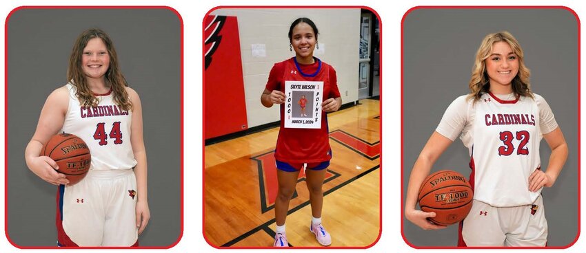RECOGNIZED FOR THEIR ACCOMPLISHMENTS throughout a grueling basketball season, Clinton's Briley Wishard (1st team), Skyte Wilson (1st team) and Ava Potter (2nd team) were all selected to All-MRVC teams in lists recently released.