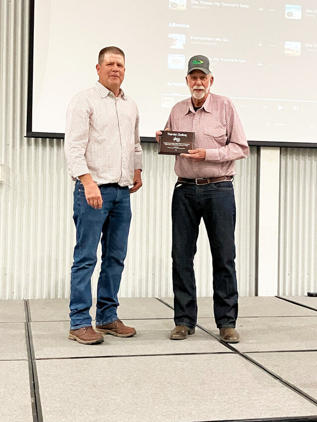 A LEADER AMONG PEERS, Harold Ebeling was presented the 2024 Outstanding Conservation Farmer Award during the Henry County Soil &amp; Water Conservation District&rsquo;s Annual Meeting by Board Member Kevin Swaters.