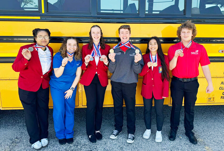 FRESH FROM SUCCESS at State Competition are Clinton Skills USA Chapter Members Kayla Law, Caitlyn Bryant, Maycee Wray, Kade Manning, Mia Bagley and John Thomas.