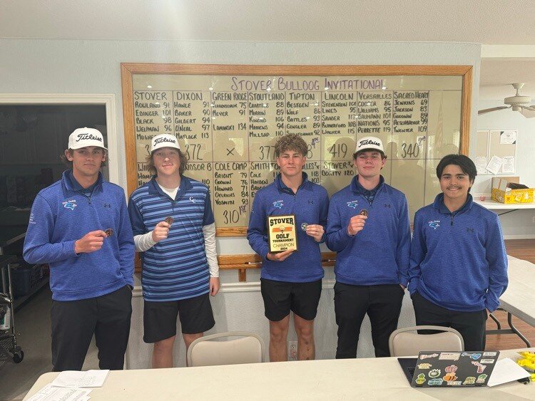 THE COLE CAMP GOLF team wrapped up their regular season with a victory in the Stover Invitational.  Congrats to the team for shooting a school record 310.  Tyler Howard broke the school record with a 71, earning 2nd place individual.  Spencer was 4th, Mathew was 5th, Gage was 7th, and Isaac was just out of the top 15.  The team will compete in districts next week.