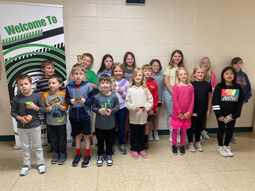 EACH MONTH one student is chosen from each North Elementary classroom as the Student of the Month. April Students of the Month are: FRONT ROW:  Gideon Guess, Jase Gregory, Lance Williams, Henry Briggs, Annie Sanders, Piper Butts-Hittle, Karlee Long, Evelyn Vose MIDDLE ROW:  Audie Hatley, Trinity Fajen, Bradhan Decker BACK ROW:  Johnny Floyd, Elliana Meyer, Bentley Lawson, Mylee Perry, Arabella Parsi, Shyanne Breshears, Ulayna West. Not pictured:  Elizabeth Jones, Brentley Mangrum