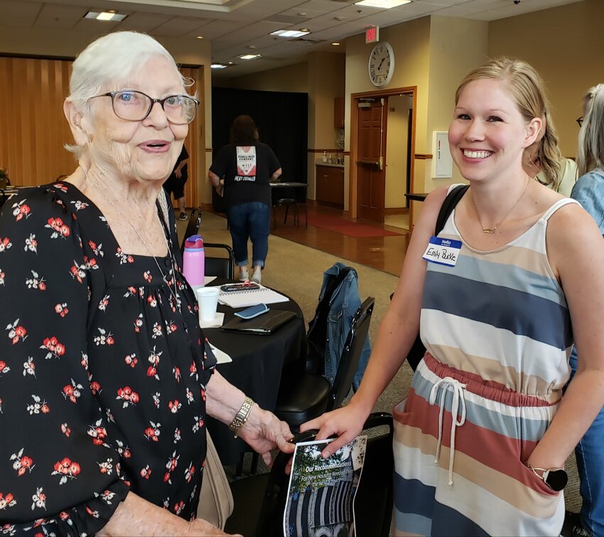 CIVIC LEADERS, BUSINESS OWNERS AND CITIZENS including Bonnie Townsend and Emily Burke came together for a presentation about Clinton’s need for adequate childcare and affordable housing to help draw new employers to town.