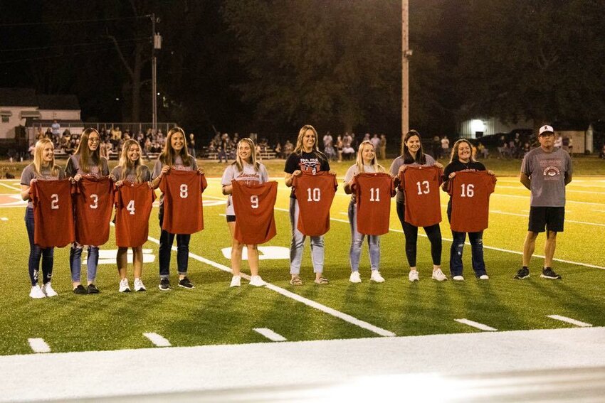 RETURN OF THE MAGNIFICENT NINE, (L to R): Jordan Young, Jenna Vandaveer, Alexis Harms, Lyndsey Koll, Cadyn Paxton, Haley Ebeling, Genesis Smith, Aleah Paxton, Haley Mackey. Not pictured (but also magnificent): Chloe Reese, TJ Henderson, Rylie Siebert and Riley Warren.