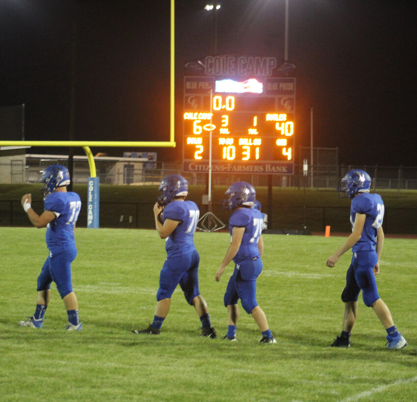 THE SCOREBOARD tells the story as Cole Camp players walked off the field after the 40-6 loss to Butler last Friday. A loss next week to Midway will secure their worst regular season record in their 20 year history.