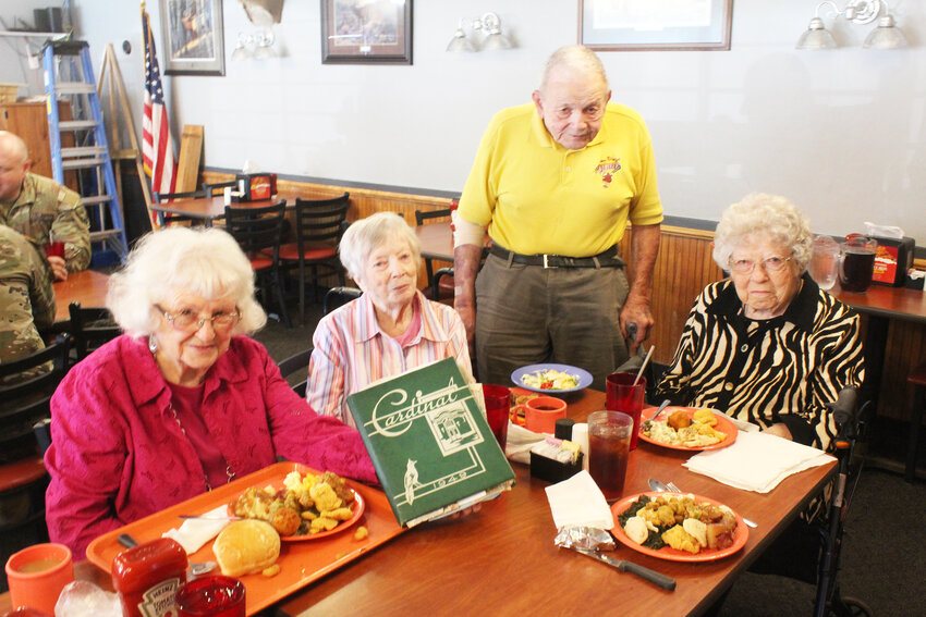 SOME REMAINING MEMBERS of the Clinton High School Class of 1949 met at Dietz Family Buffet on Saturday to reminisce and re-visit old yearbooks from their glory years. Just a few in attendance included Geraldine Burton Anstine, Naomi Farris Coleman, Bill Clark and Doris Ann Feasel Hunter.