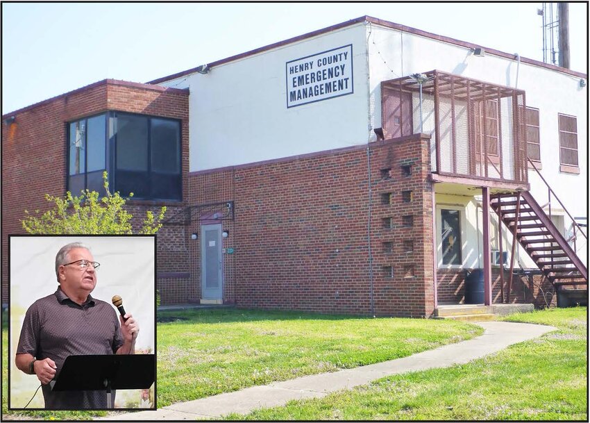 A REALITY IN THE MAKING, Bill Moose (inset) gave an update on Project Homeless at a recent CWC luncheon. The former EMS building on Washington is scheduled to be renovated for a homeless shelter. It was also the former Henry County jail.