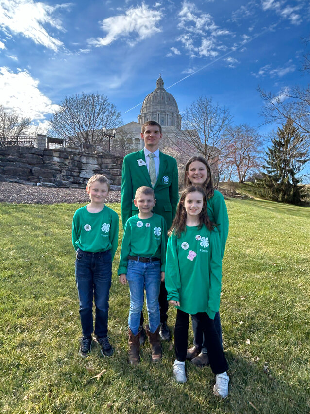 PREPARING FOR ACTIVE CITIZENSHIP, MO 4-H State President, Montrose Busy Beaver, Seth Engeman, Clinton Cool Cats, Owen Thomas, Grady Huenefeldt, Greta Huenefeldt, and Avery Jones attended 4-H Day at the Missouri State Capitol.