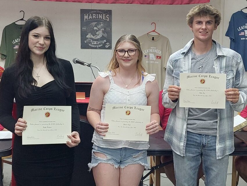 MCL DET #1254 recently announced scholarship recipients from the 2025 class. They include (L to R):  Leigha Harrison of Cole Camp, Jasmine Cooper of Lincoln and Fisher Love of Warsaw. Unable to attend was Braylin Paxton of Lincoln