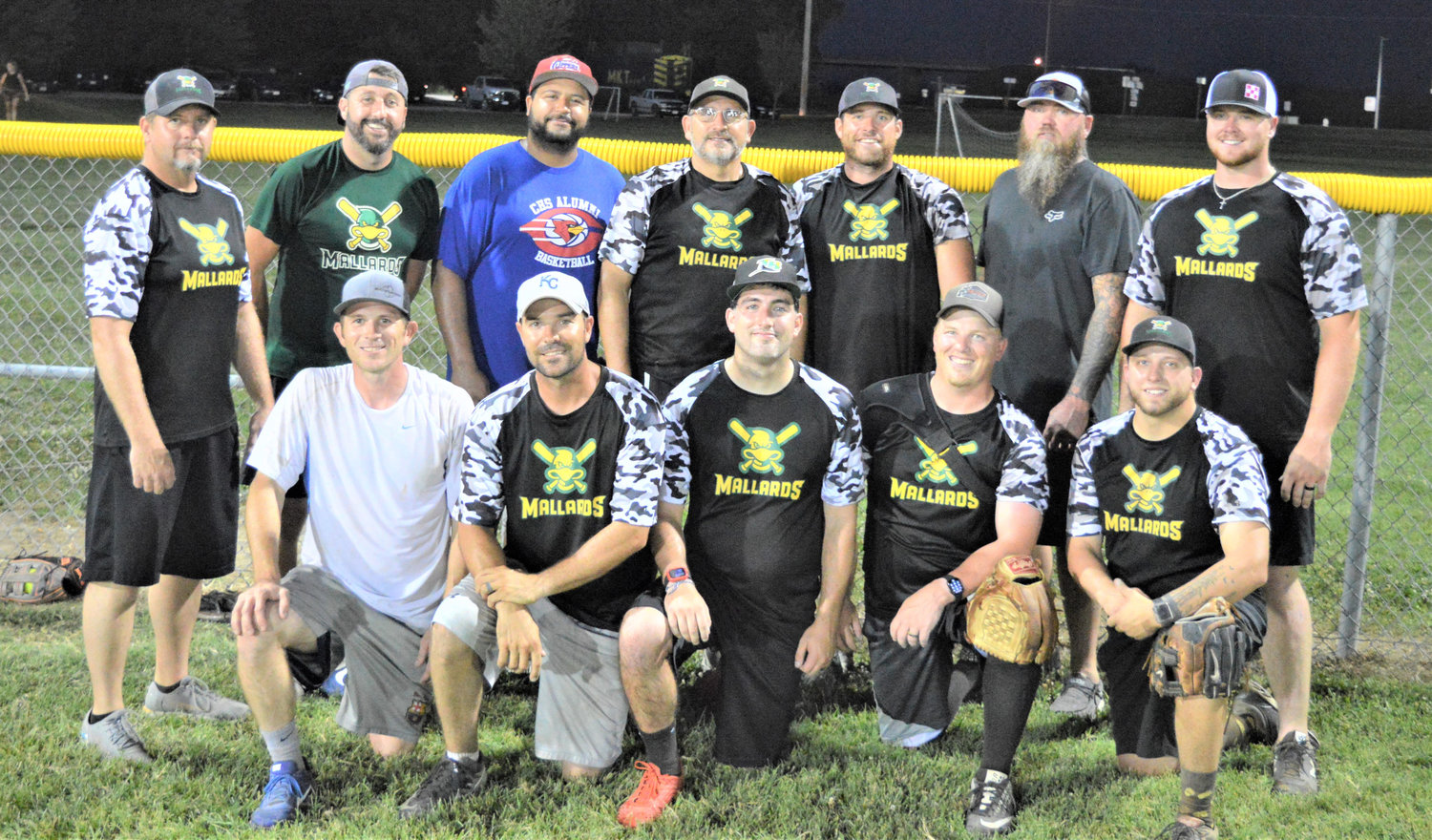 THE MEN'S SLO-PITCH TOURNAMENT CHAMPIONSHIP went to Mallard's with a 4-0 win over Jolley's.  Champions include,  back row (L to R): Chad Mantonya, Jake Kenney, Dre Steward, Aaron Potter, Stetson Skirky, Josh Berg and Brady Munsterman. Front row: Austin Holt, Travis Munsterman, Zach Adams, Ethan Olson, and Lenny Kubilus. Not pictured: Jordan Daugherty, Bryan Himes and Tyler Pulcini.
