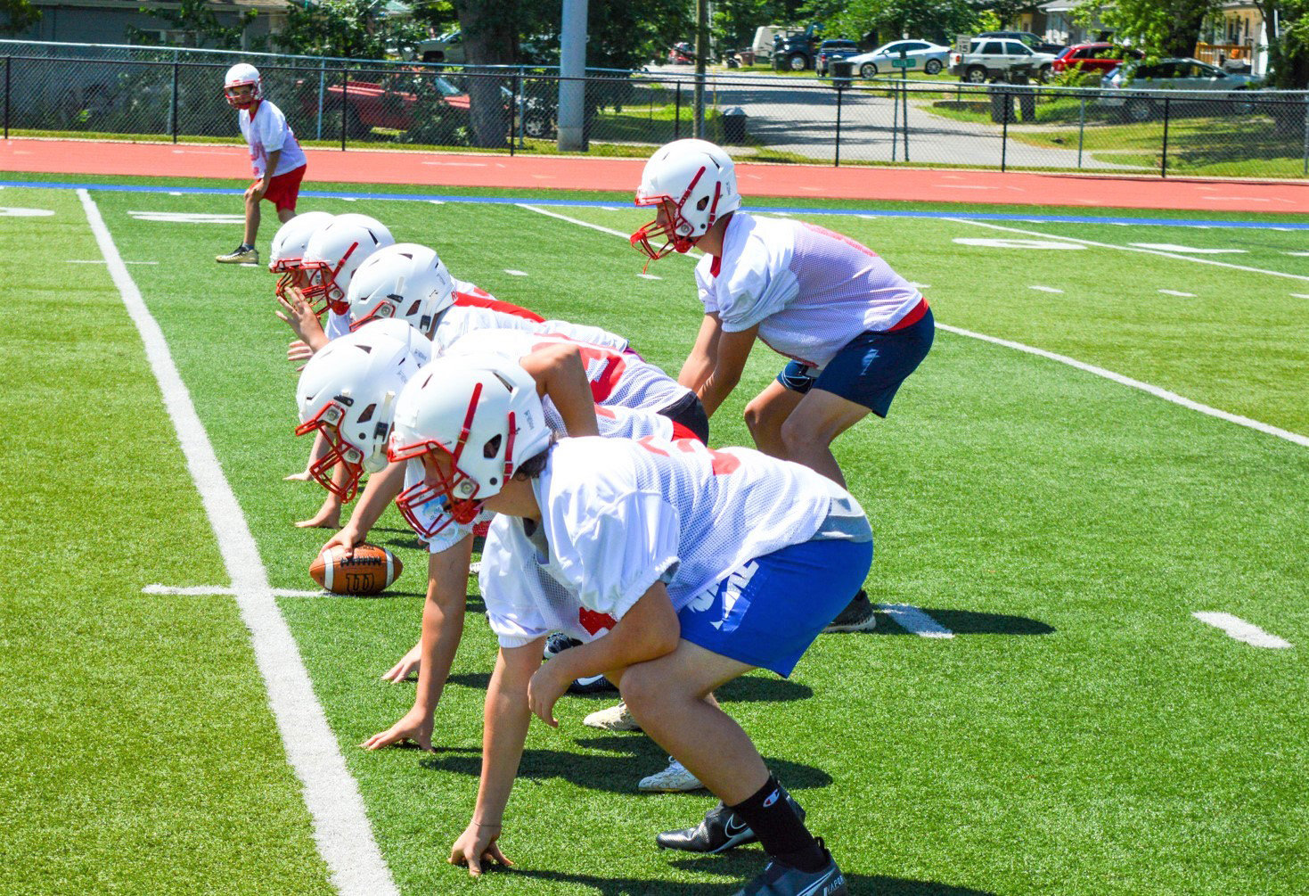 THE CMS camp had several offensive lines and backs and receivers practicing making and understanding the many different plays. Football may seem to be a simple game but the combination of the many different plays can be confusing to new players.