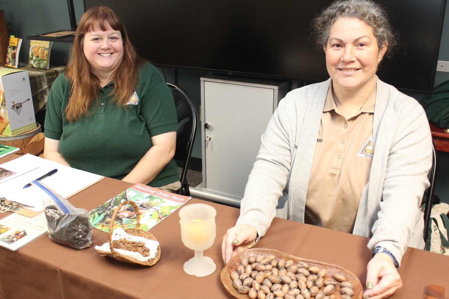 DINNER PLUCKED FROM A TREE, was presented at the Missouri Department of Conservation office in Clinton and Lost Valley Hatchery in Warsaw. Kara Entrop and Ginger Miller prepared a variety of items from native trees including cookies and fudge.