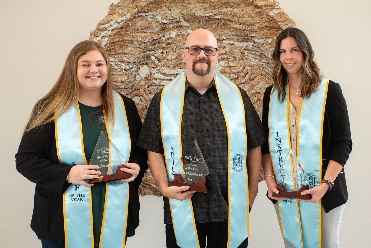 State Fair Community College announced on April 28 the 2023 Instructor, Adjunct and Staff Member of the Year recipients. From left, Taylor Stevenson, Staff of the Year; Shannon Kammerlohr, Adjunct of the Year, and Kayla Allison, Instructor of the Year. Students nominate and select the winners of these prestigious awards