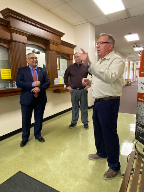 ON THE ROAD, Missouri State Treasurer Vivek Malek met with Benton County Treasurer Rick Renno at the Benton County Courthouse on Friday afternoon.