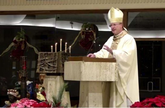 Bishop W. Shawn McKnight offers Mass in the Cathedral of St. Joseph in Jefferson City on Christmas Eve.