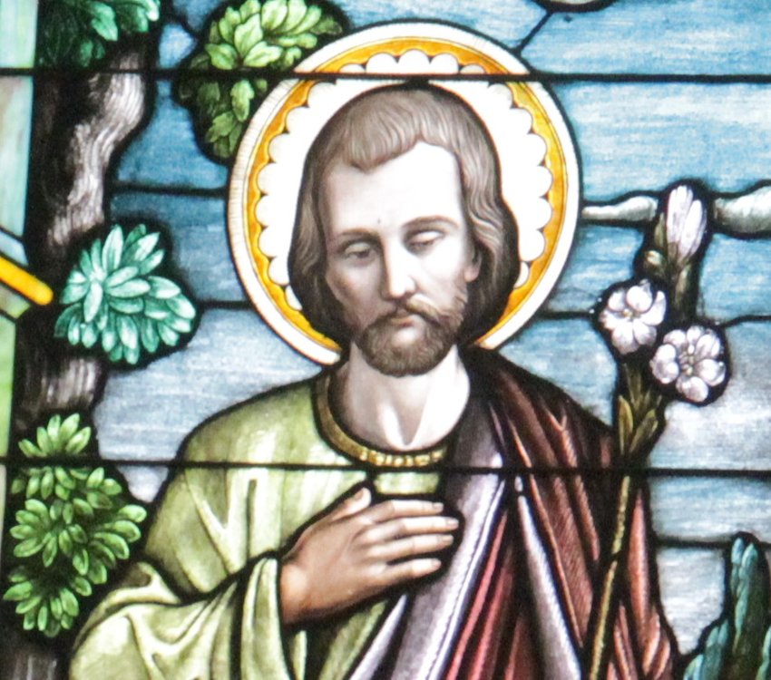 This stained-glass window depicting St. Joseph adorns St. Joseph Church in Edina.