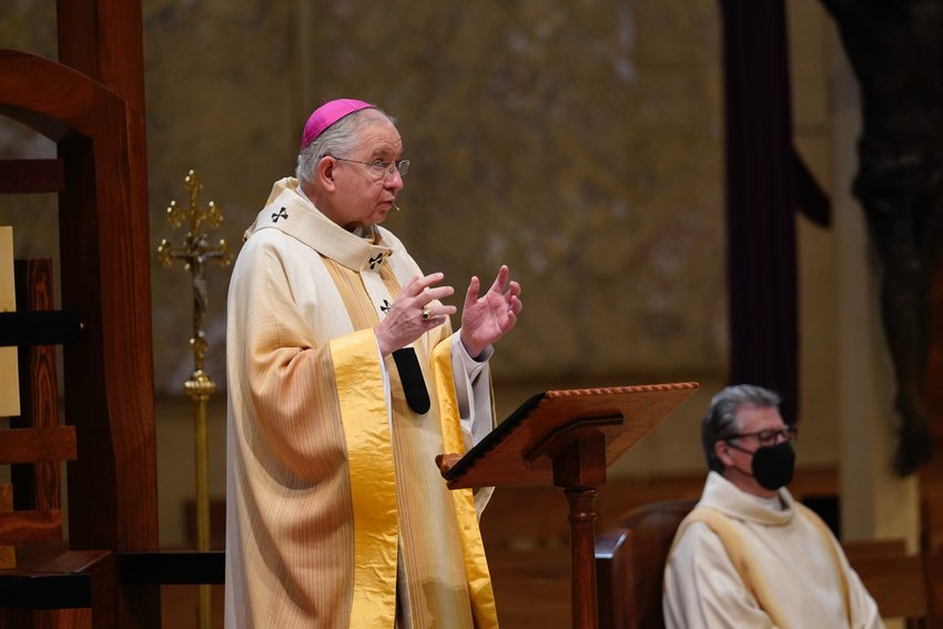 Archbishop Jos&eacute; H. Gomez of Los Angeles, president of the U.S. Conference of Catholic Bishops, celebrates the National Mass on the Solemnity of St. Joseph at the the Cathedral of Our Lady of the Angels in Los Angeles March 19, 2021.