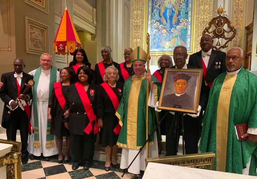 Archbishop Nelson Perez of Philadelphia gathers with members of his archdiocese&rsquo;s chapter of the Tolton Ambassadors, a group dedicated to promoting Venerable Father Augustus Tolton&rsquo;s sainthood cause, after a June 26 Mass in Fr. Tolton&rsquo;s honor in the Cathedral Basilica of Ss. Peter and Paul in Philadelphia.