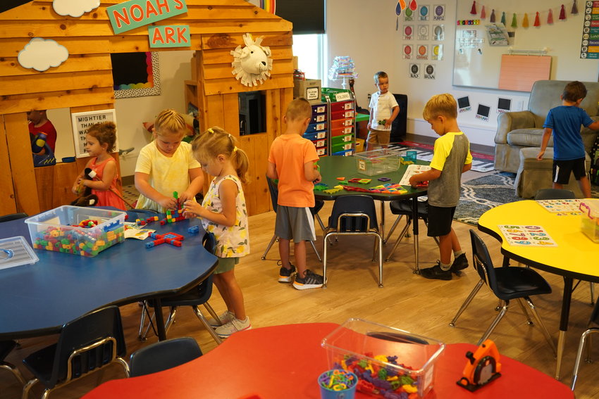 Children attend their first day at St. Mary School&rsquo;s brand-new Little Saints Preschool.