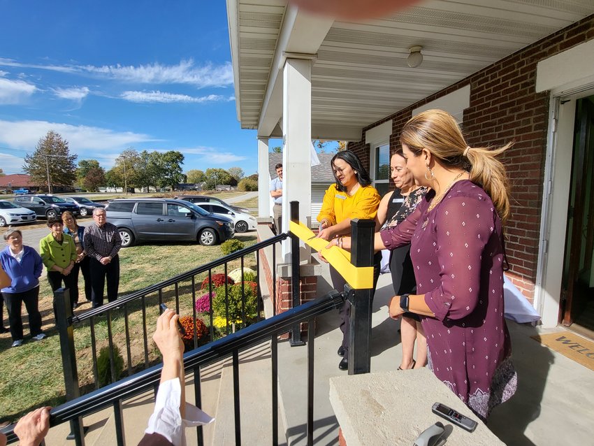 Parishioners, board members, volunteers and friends of El Puente Hispanic Ministry gather outside the extensively renovated Annunciation Rectory in California to bless and dedicate El Puente&rsquo;s new location there.