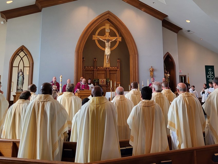 Priests of the Jefferson City diocese celebrate Mass with Bishop W. Shawn McKnight for the repose of the souls of deceased priests of this diocese.