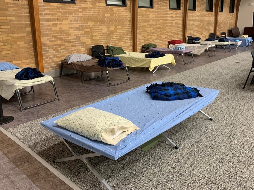 The cots are set up and ready to welcome guests to Jefferson City Room at the Inn, an interchurch emergency shelter that&rsquo;s open each night in January and February in the Catholic Charities Community Room in Jefferson City.