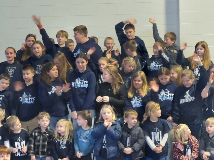 Students of St. George School in Linn, St. Mary School in Frankenstein, Holy Family School in Freeburg and Sacred Heart School in Rich Fountain celebrate Catholic Schools Week together on Feb. 2 at St. George in Linn.