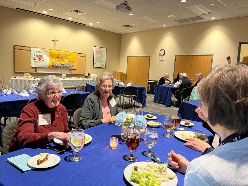 Religious sisters serving in the Jefferson City gather with Bishop W. Shawn McKnight for a &ldquo;happy half-hour&rdquo; social and catered meal in the Alphonse J. Schwartze Memorial Catholic Center in Jefferson City to celebrate the World Day for Consecrated Life.