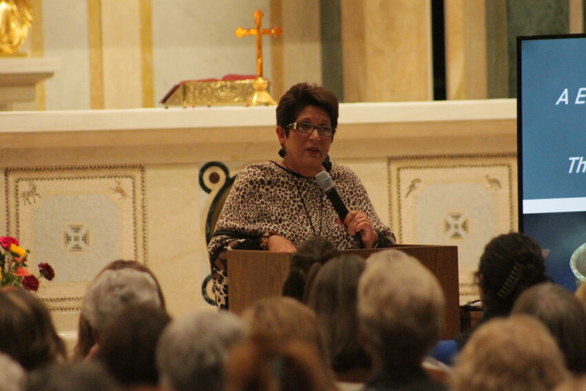 Teresa Tomeo, motivational speaker, nationally-syndicated Catholic radio host and award-winning author of a dozen books, addresses about 250 women at an Oct. 6 &ldquo;Ladies Night Out&rdquo; event in the Cathedral of St. Joseph. She also led a women&rsquo;s retreat the following day. Both events were sponsored by the diocesan Women&rsquo;s Ministry.