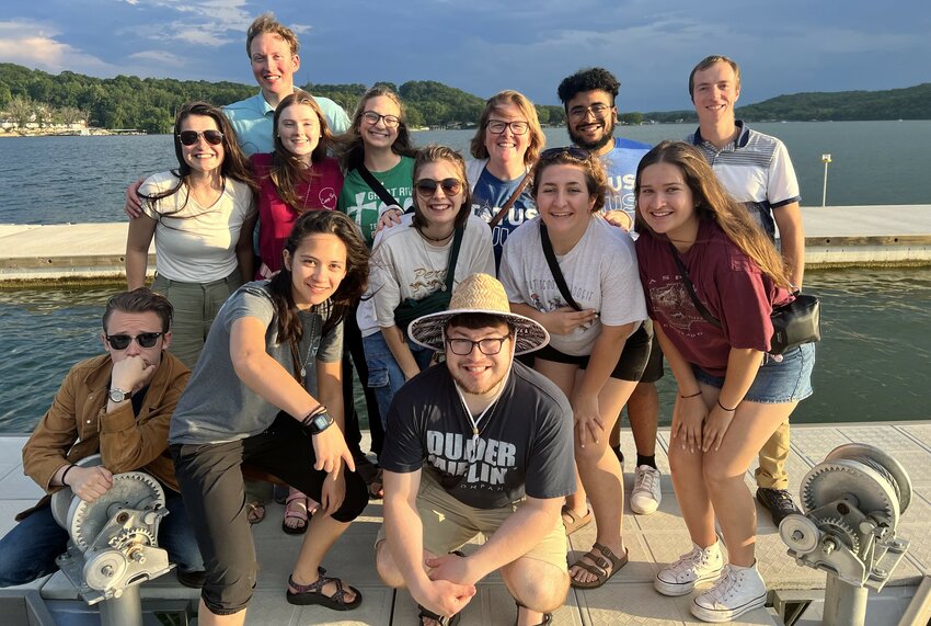 The 2023 Totus Tuus missionary team for the Jefferson City diocese gathers at the Lake of the Ozarks in this image from last year.