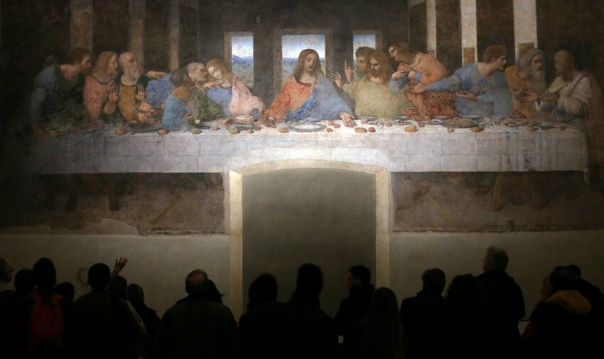 Visitors are pictured in a file photo looking at Leonardo da Vinci&rsquo;s &ldquo;The Last Supper&rdquo; on a refectory wall at Santa Maria delle Grazie Church in Milan.