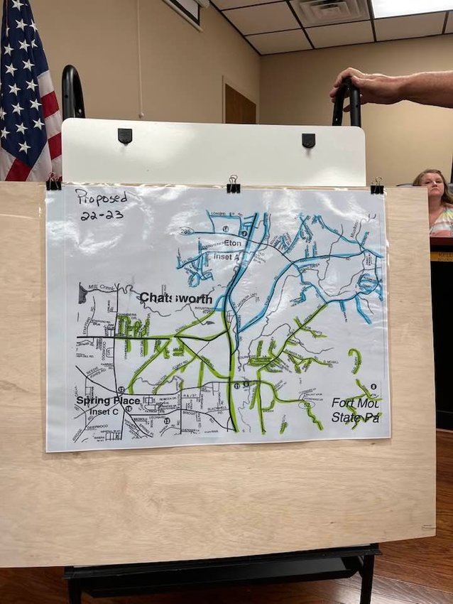 Roads with blue markings are the affected areas in redistricting plan approved on Monday.