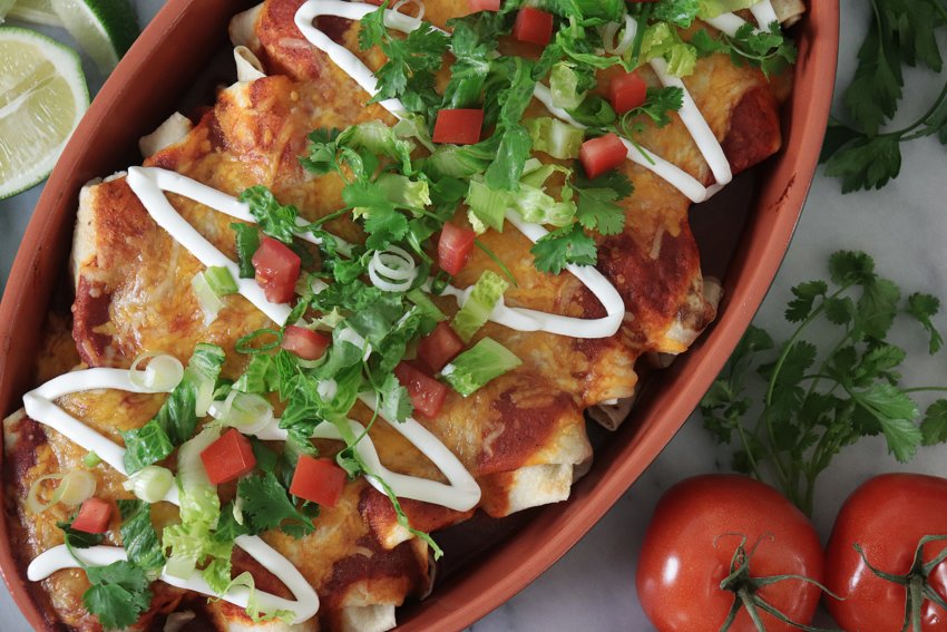 Serve dishes centered around familiar non-meat protein, like bean and cheese enchiladas.  A cheat sheet for stretching meat
