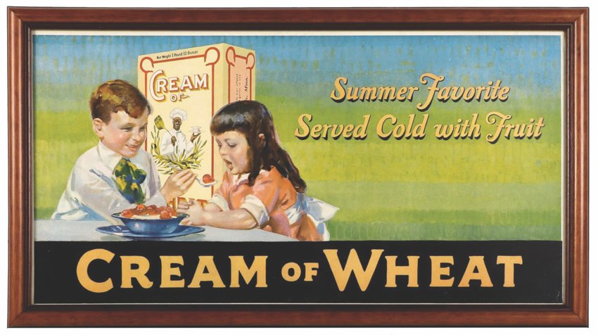 This early cardboard Cream of Wheat trolley car sign auctioned online at AntiqueAdvertising.com for $200.